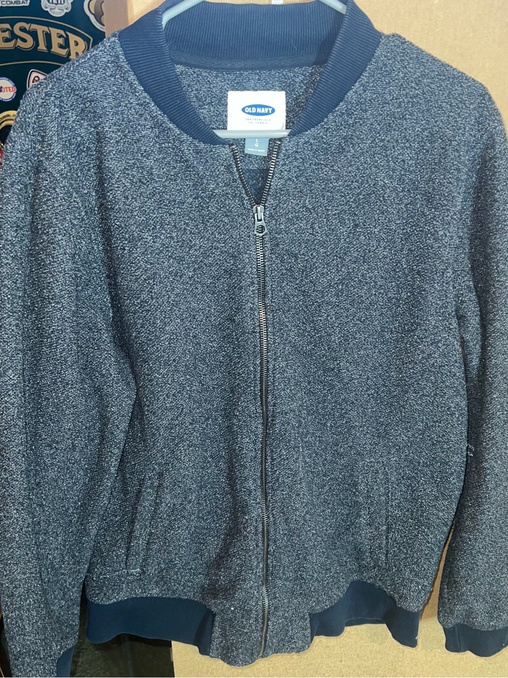 Old Navy Men's Heathered Gray Navy Zip-Up Sweater Jacket